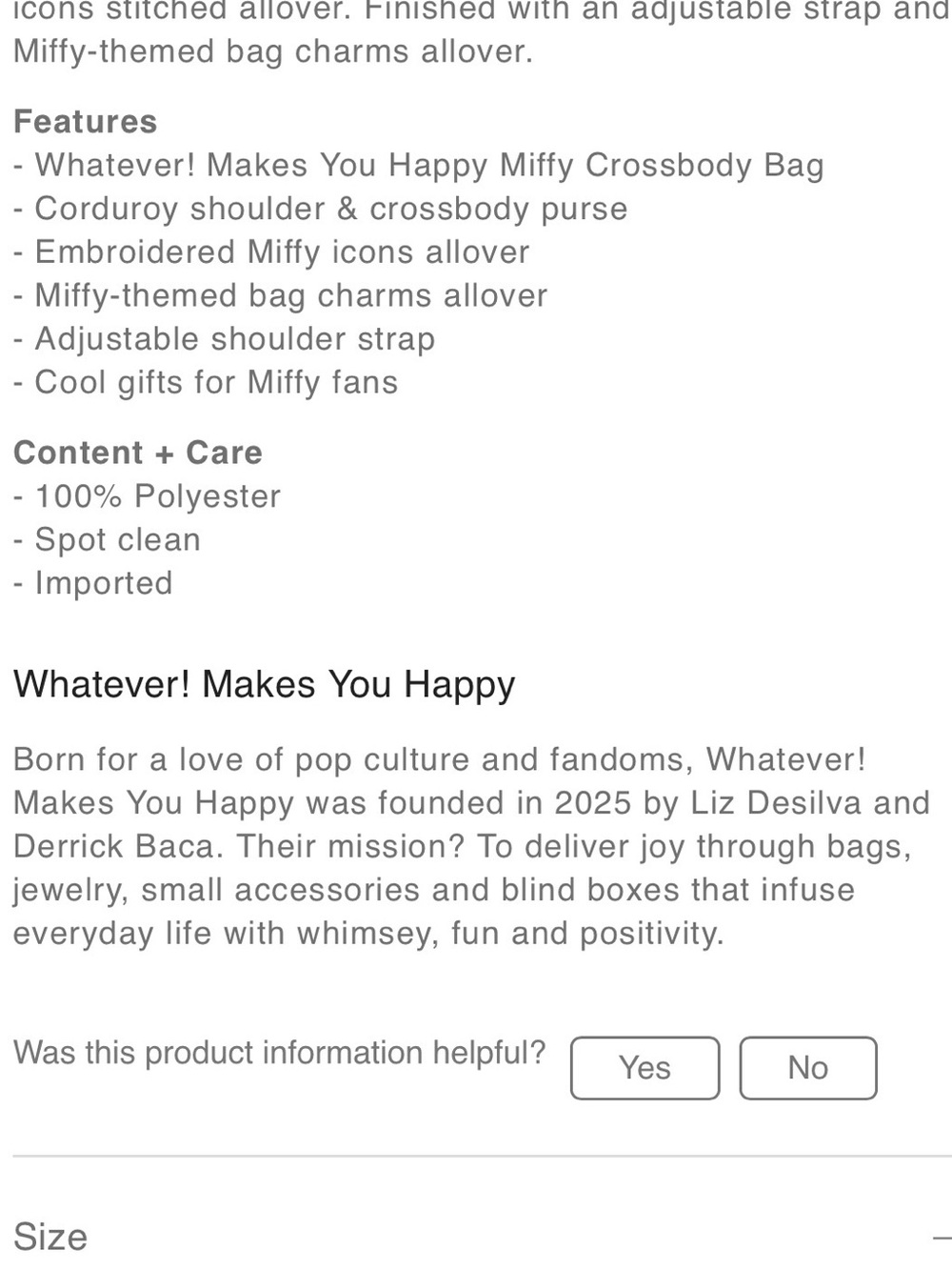 NIB Whatever! Makes You Happy x Miffy corduroy crossbody bag - Picture 4 of 8